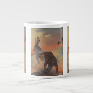 Caneca De Café Grande Dinossauros Vintage, Carnotaurus Rugindo na Selva