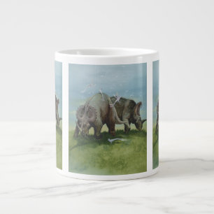 Caneca De Café Grande Dinossauros Vintage, Centrosaurus Pastando em Prad
