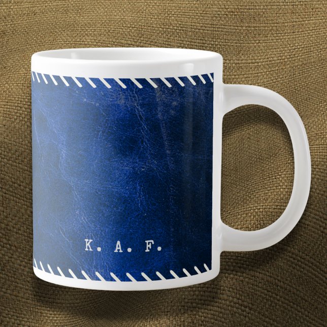 Caneca De Café Grande Distressed Stitched Blue Leather Look Archivist (Criador carregado)