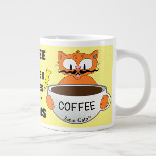 Caneca De Café Grande Dito Divertido Gato de Desenho
