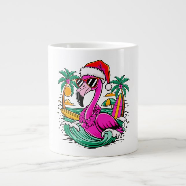 Caneca De Café Grande Diversão Festiva de Flamingo no Paraíso (Frente)