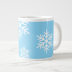 Caneca De Café Grande Diversão Festiva Flocos de Neve Brancos Fundo Azul