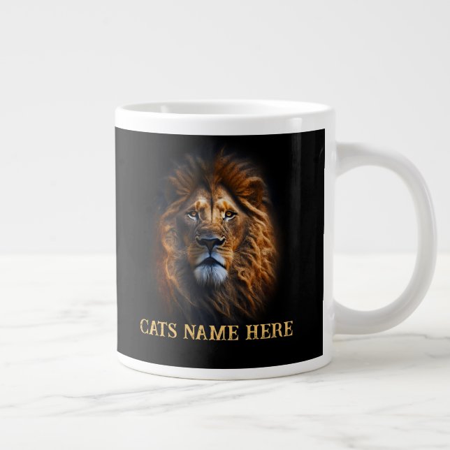 Caneca De Café Grande Diversão Personalizada "Eu Amo Meu Gato" Lion Spec (Direita)