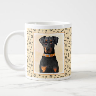 Caneca De Café Grande Doberman Pinscher Pintura Original Descortada