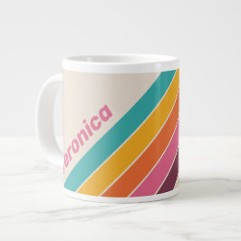 Caneca De Café Grande Doces Antigos Listras de Arco-Íris com Nome