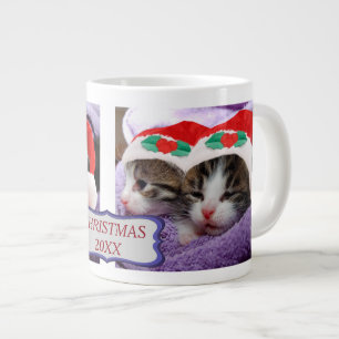 Caneca De Café Grande Dois Kittens Santa Hats Feliz Café Gigante de Nat