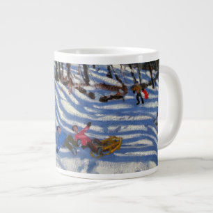 Caneca De Café Grande Dois meninos que caem fora um pequeno trenó