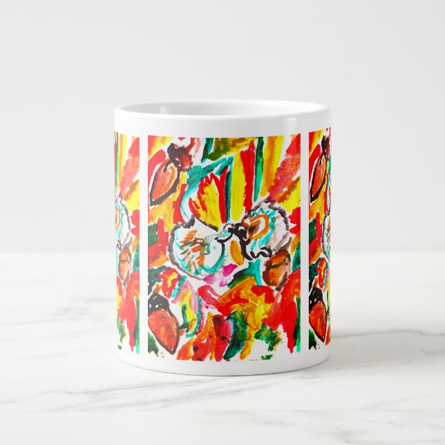 Caneca De Café Grande Dois ouriços tocam outono. (Frente)