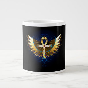 Caneca De Café Grande Dourada Ankh com Asas