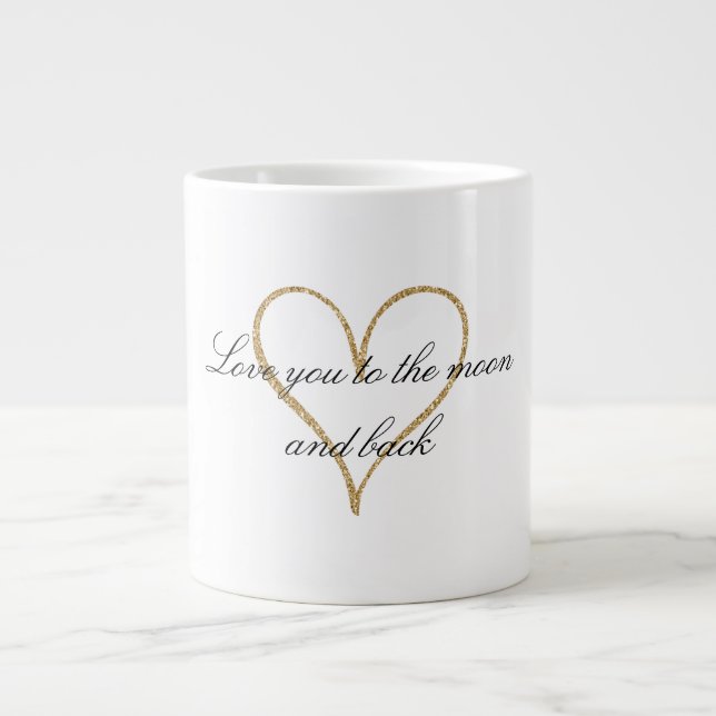 Caneca De Café Grande Dourado amor do coração (Frente)