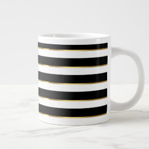 Caneca De Café Grande Dourado branco preto com faixa elegante