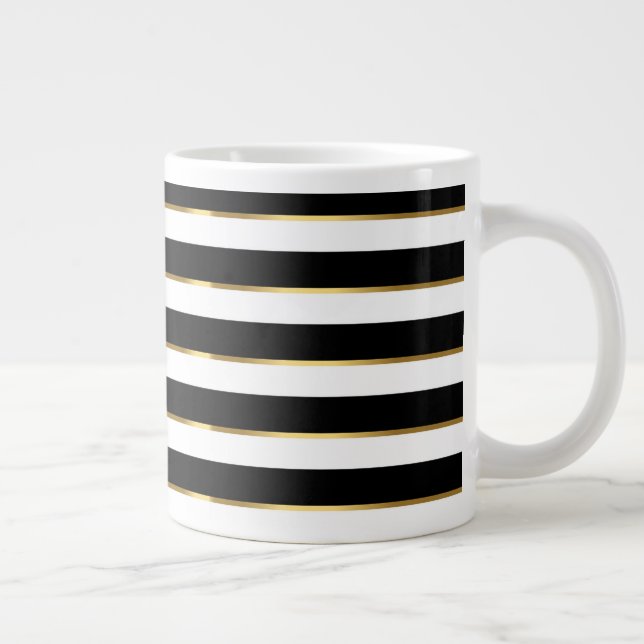 Caneca De Café Grande Dourado branco preto com faixa elegante (Direita)