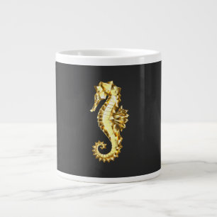 Caneca De Café Grande Dourado Cavalo de Mar Poligonal