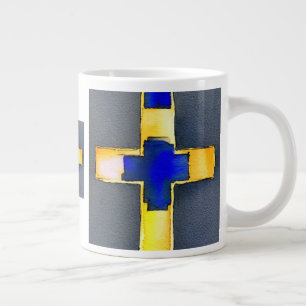 Caneca De Café Grande Dourado e Cyan Watercolor Cross Mug
