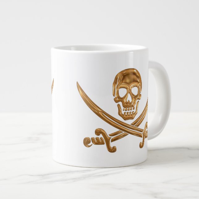 Caneca De Café Grande Dourado Jolly Roger (Frente Esquerda)