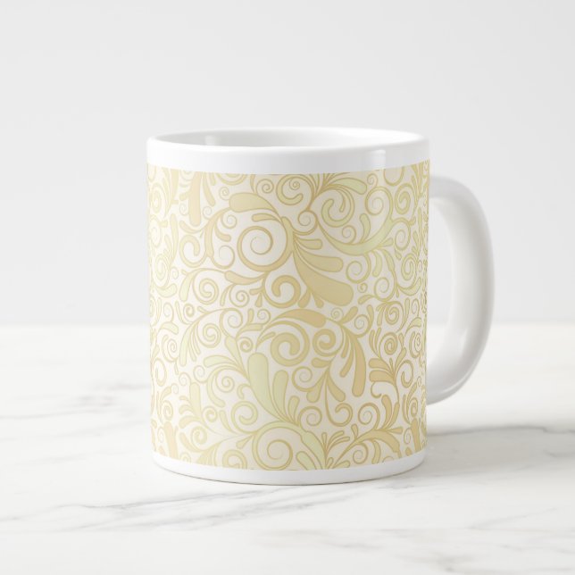 Caneca De Café Grande Dourado padrão das folhas florais (Frente Esquerda)