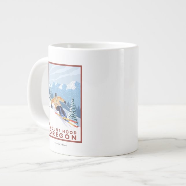 Caneca De Café Grande Downhill Snow Skier - Mount Hood, Oregon (Frente Esquerda)