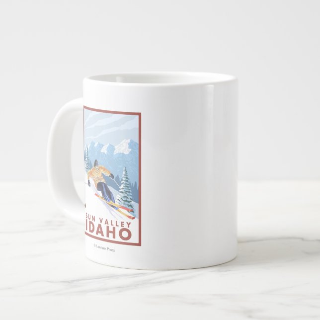 Caneca De Café Grande Downhill Snow Skier - Sun Valley, Idaho (Frente Esquerda)