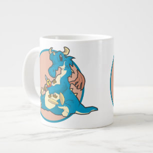 Caneca De Café Grande Dragão Azul brincando com uma figura de Cavaleiro