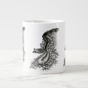 Caneca De Café Grande Dragão chinês, Design preto e branco em tatuostilo