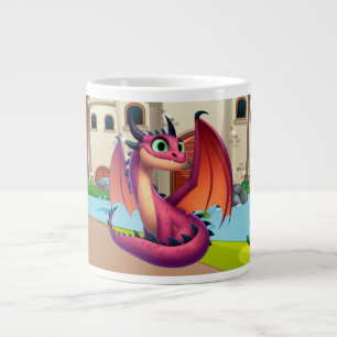 Caneca De Café Grande Dragão de desenho animado roxo/vermelho