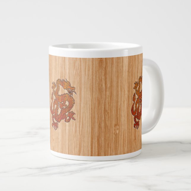 Caneca De Café Grande Dragão Oriental Vermelho no estilo Bamboo (Frente Esquerda)