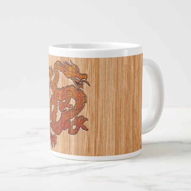 Caneca De Café Grande Dragão Oriental Vermelho no estilo Bamboo (Frente Esquerda)