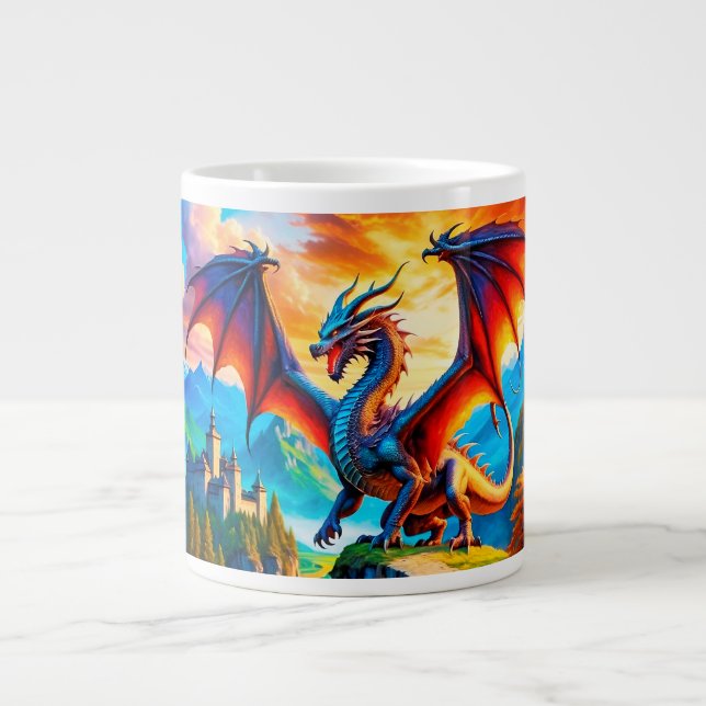 Caneca De Café Grande Dragão sobre a vila - Mug de café (Frente)