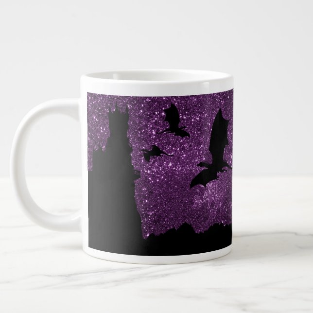 Caneca De Café Grande Dragões voando, castelo roxo do céu Fantasia (Esquerda)