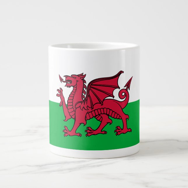 Caneca De Café Grande Dragon Flag of Wales, Celtic Welsh National Flag (Frente)