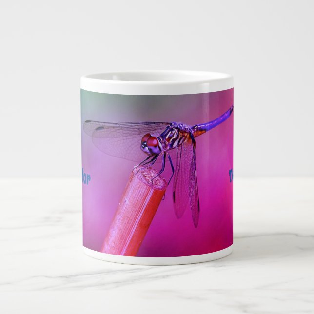 Caneca De Café Grande Dragonfly Azul-Roxo Inspiracional (Frente)