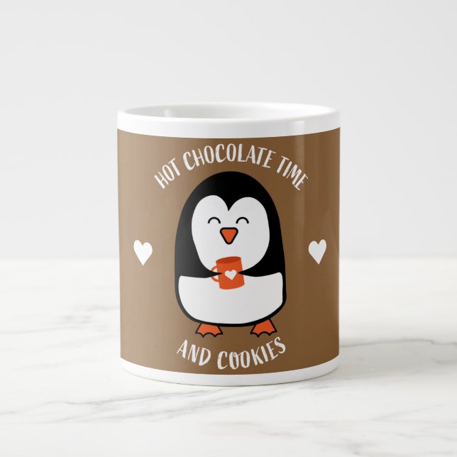 Caneca De Café Grande Drinker de Pinguim Chocolate Quente (Frente)