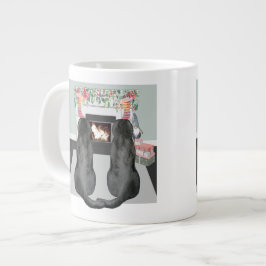 Caneca De Café Grande Duas Cães Negras Labrador Cão Cena de Lareira de N