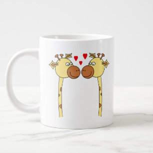 Caneca De Café Grande Duas Girafas com Corações de Amor Vermelho.Caric