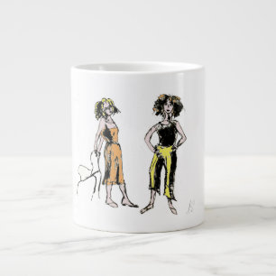 Caneca De Café Grande Duas mulheres retratadas com cabelo encaracolado