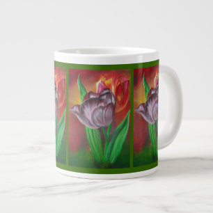 Caneca De Café Grande Duas Tulipas Contra Fundo Vermelho