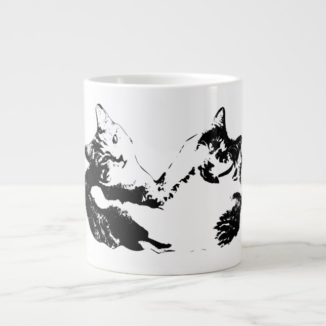 Caneca De Café Grande Duo Cat Companion Ink Portrait Mug (Frente)