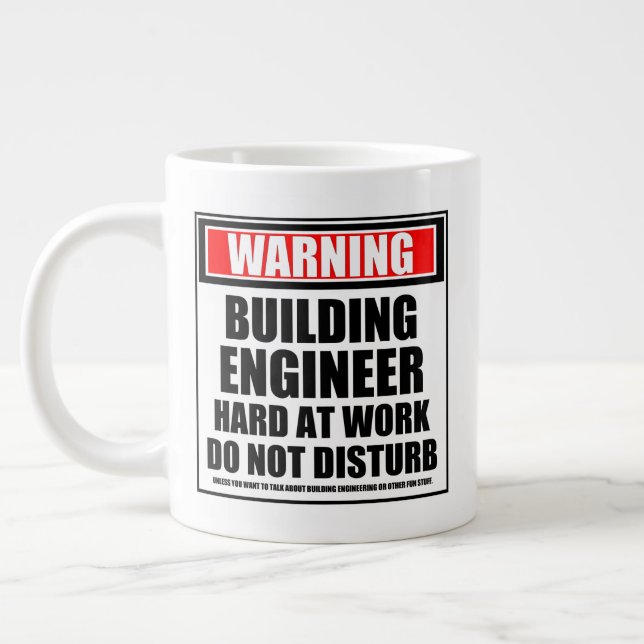 Caneca De Café Grande Duro De Engenheiro De Construção De Aviso No Traba (Esquerda)