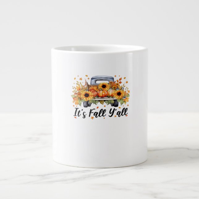 Caneca De Café Grande É outono, "Pumpkin Autumn Tree Hello Fall Wom" (Frente)