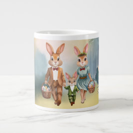 Caneca De Café Grande Easter Bunny Family Chasing Eggs - Watercolor
