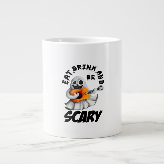 Caneca De Café Grande Eat Drink And Be Scared Minimal Clean (Frente)
