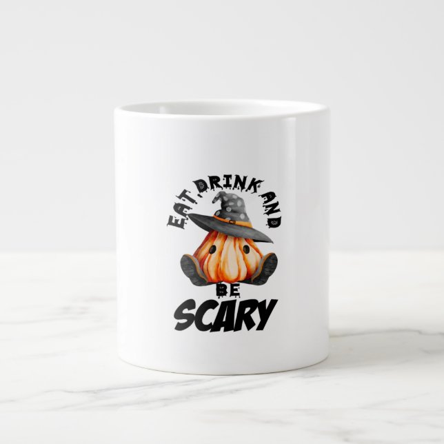 Caneca De Café Grande Eat Drink And Be Scared Retro Cool (Frente)