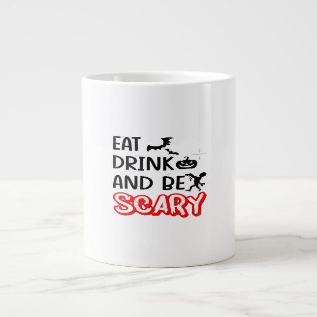 Caneca De Café Grande Eat Drink And Be Scary Design Retro Classic (Frente)