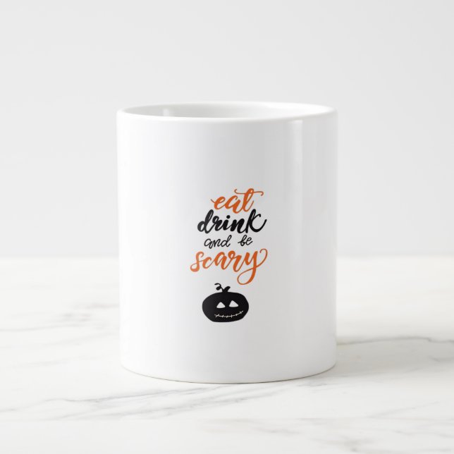 Caneca De Café Grande Eat Drink And Be Scary Funny Halloween (Frente)