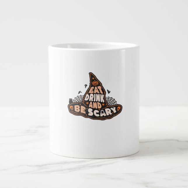 Caneca De Café Grande Eat Drink And Be Scary Witch Only Halloween Gift F (Frente)