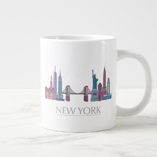 Caneca De Café Grande Edifícios coloridos com Skyline em Nova Iorque