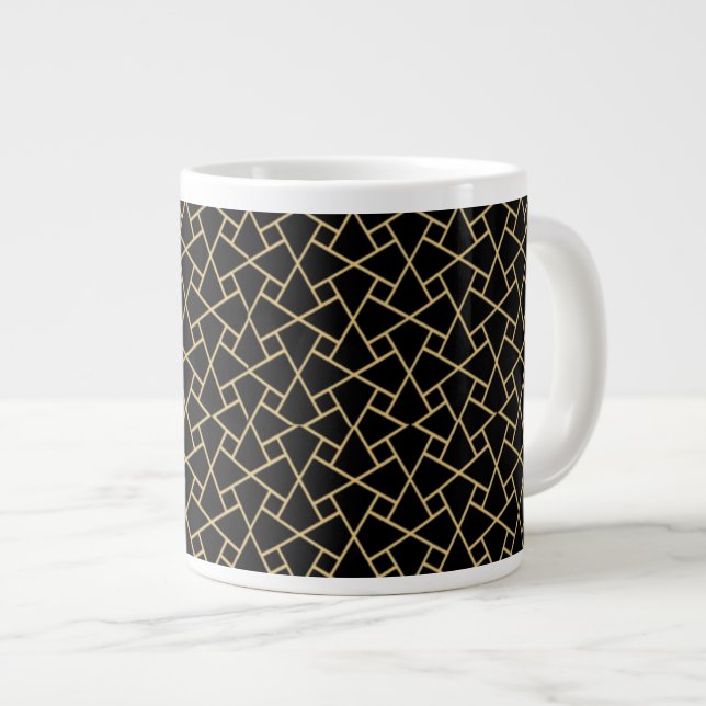 Caneca De Café Grande Efeito Dourado, Black Islamic Pattern Jumbo Mug (Frente Esquerda)