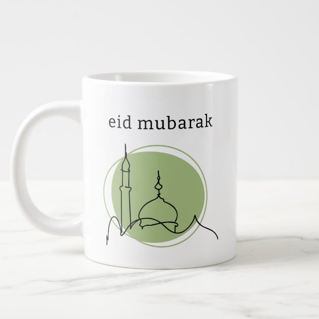 Caneca De Café Grande Eid Mubarak Jumbo Coffee Mug - Mesquita Line Art (Esquerda)