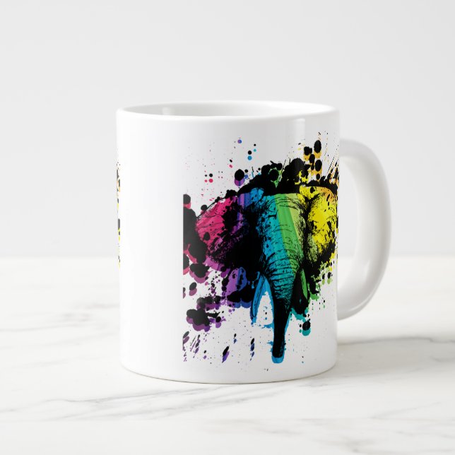 Caneca De Café Grande Elefante arco-íris (Frente Esquerda)