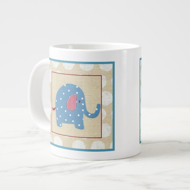 Caneca De Café Grande Elefante azul com Bolinhas brancas (Frente Esquerda)